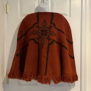 VINTAGE JANUS OF NORWAY 100% Pure Wool Norse Orange Nordic Shawl Cape  Poncho